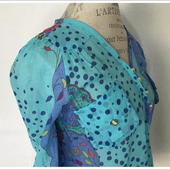 Natalie Anne Floral Watercolor Blouse Size XS - Picture 9 of 12